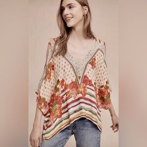 Anthropologie Blank London  Cream and Orange Asymmetrical Blouse size S/M